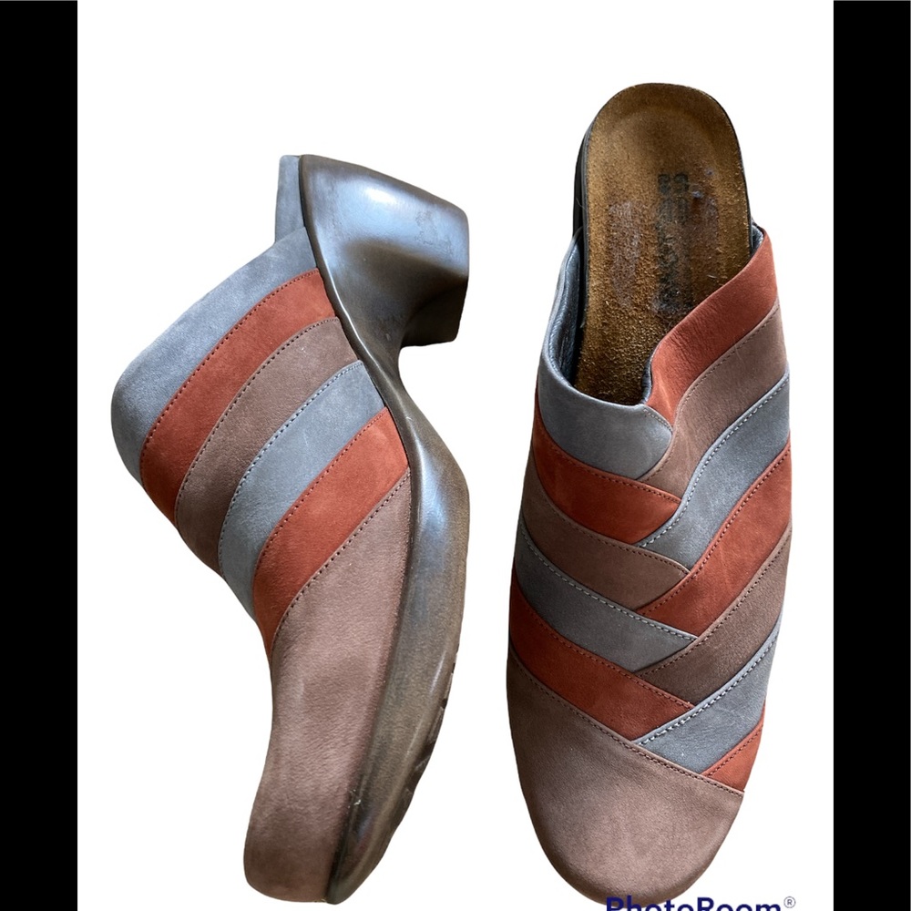 Naot Beyond Brown Spice Multi Slate Heeled Mule Clogs Size 40 / 9